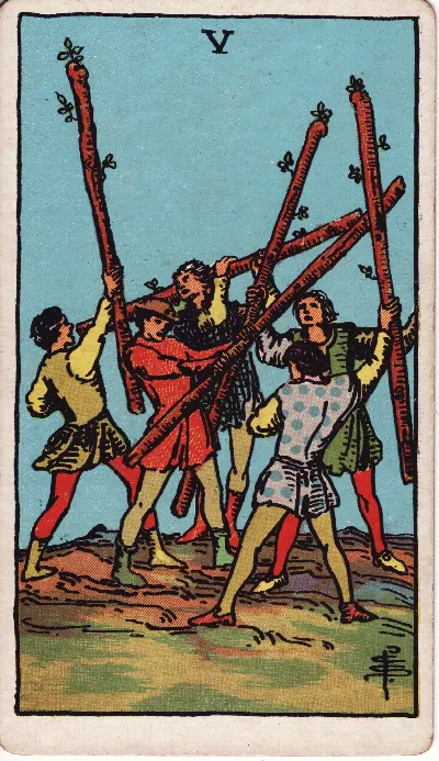 Five of Wands tarot card, Rider-Waite-Smith deck