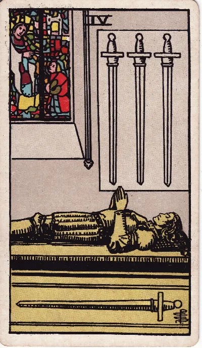 Carta de Tarot Cuatro de Espadas, baraja Rider-Waite-Smith