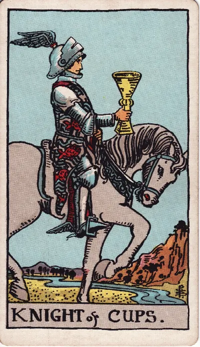 Carte de Tarot Cavalier de Coupes, jeu Rider-Waite-Smith