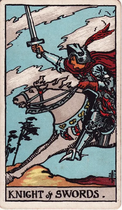 Carte de Tarot Cavalier d’Épées, jeu Rider-Waite-Smith