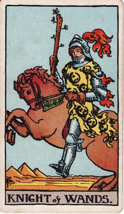 Carte de Tarot Cavalier de Bâtons, jeu Rider-Waite-Smith