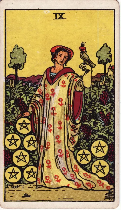 Nine of Pentacles tarot card, Rider-Waite-Smith deck