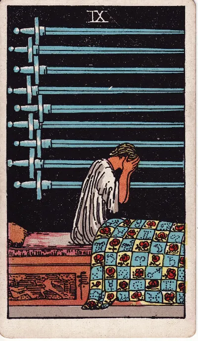 Carte de Tarot Neuf d’Épées, jeu Rider-Waite-Smith