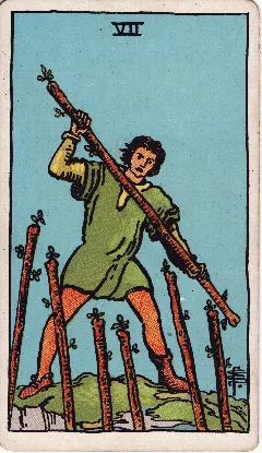 Seven of Wands tarot card, Rider-Waite-Smith deck
