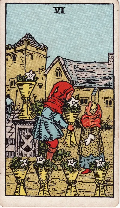 Carte de Tarot Six de Coupes, jeu Rider-Waite-Smith