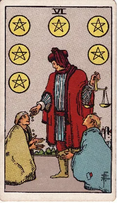 Six of Pentacles tarot card, Rider-Waite-Smith deck