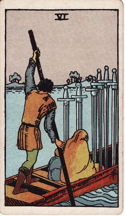 Carte de Tarot Six d’Épées, jeu Rider-Waite-Smith