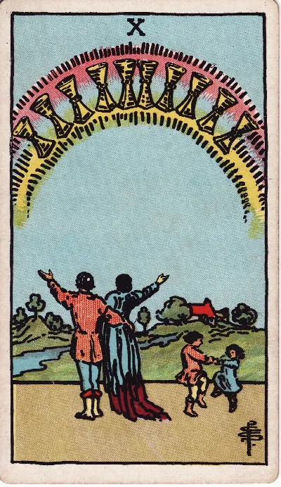 Carta de Tarot Diez de Copas, baraja Rider-Waite-Smith