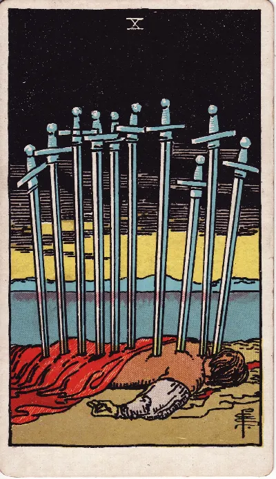 Carta de Tarot Diez de Espadas, baraja Rider-Waite-Smith