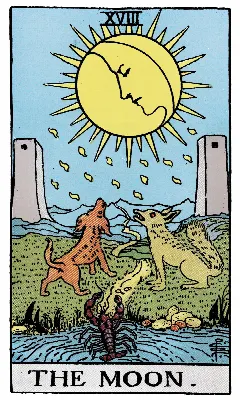 The Moon tarot card, Rider-Waite-Smith deck