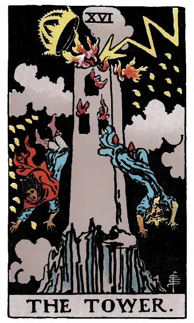 The Tower tarot card, Rider-Waite-Smith deck
