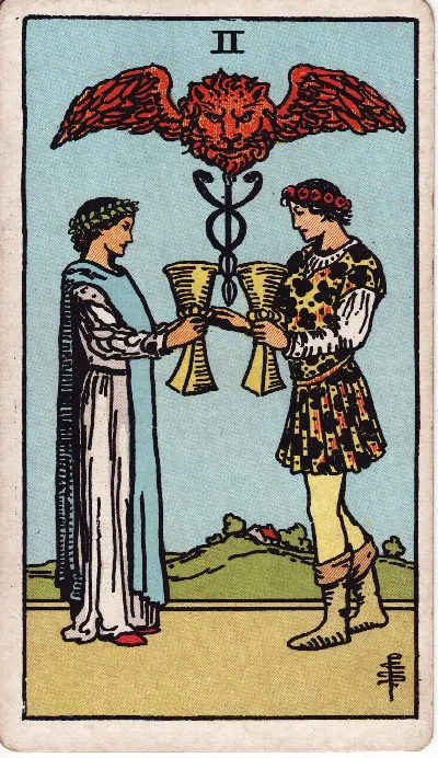 Two of Cups tarot card, Rider-Waite-Smith deck