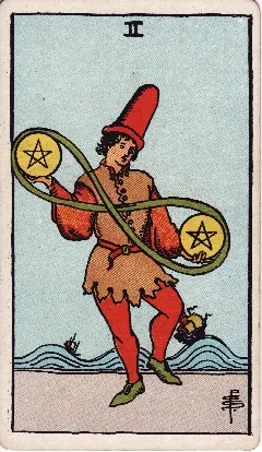 Two of Pentacles tarot card, Rider-Waite-Smith deck