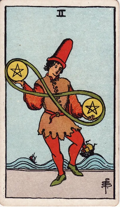 Two of Pentacles tarot card, Rider-Waite-Smith deck