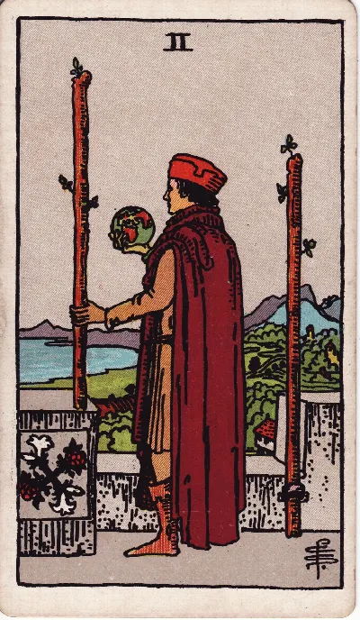 Carta de Tarot Dos de Bastos, baraja Rider-Waite-Smith